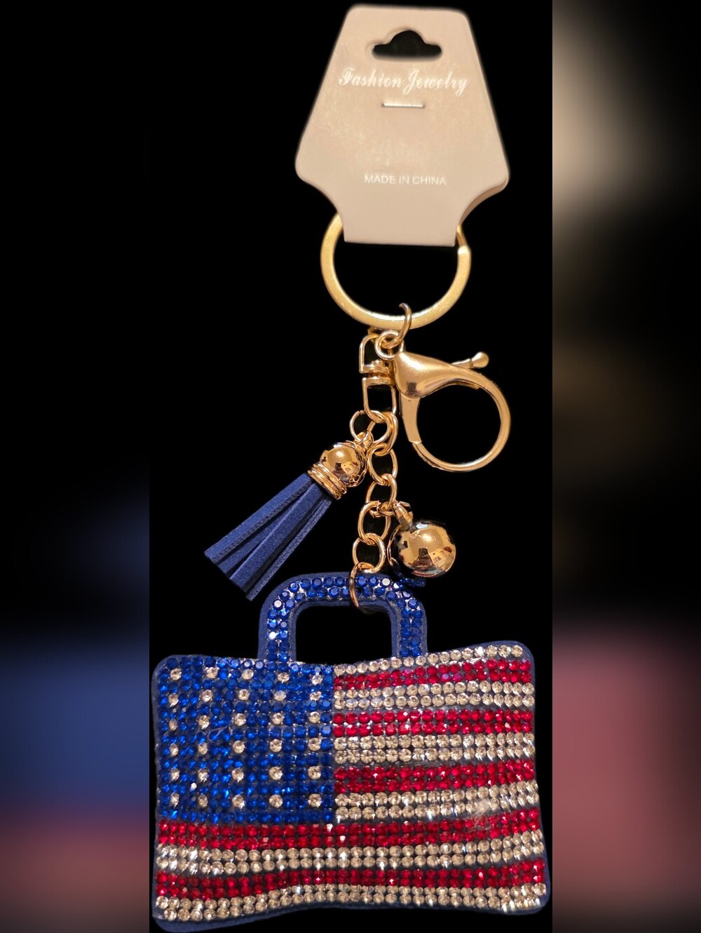 American Flag Rhinestone Bag Keychain/Bag Charm